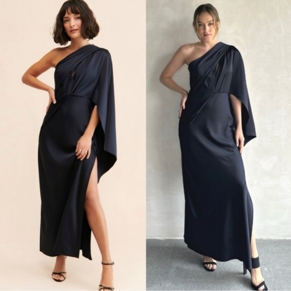 Significant Other Kelsie Gown Maxi Dress in Midnight Dark Navy One Shoulder Sz 6 - Picture 4 of 9